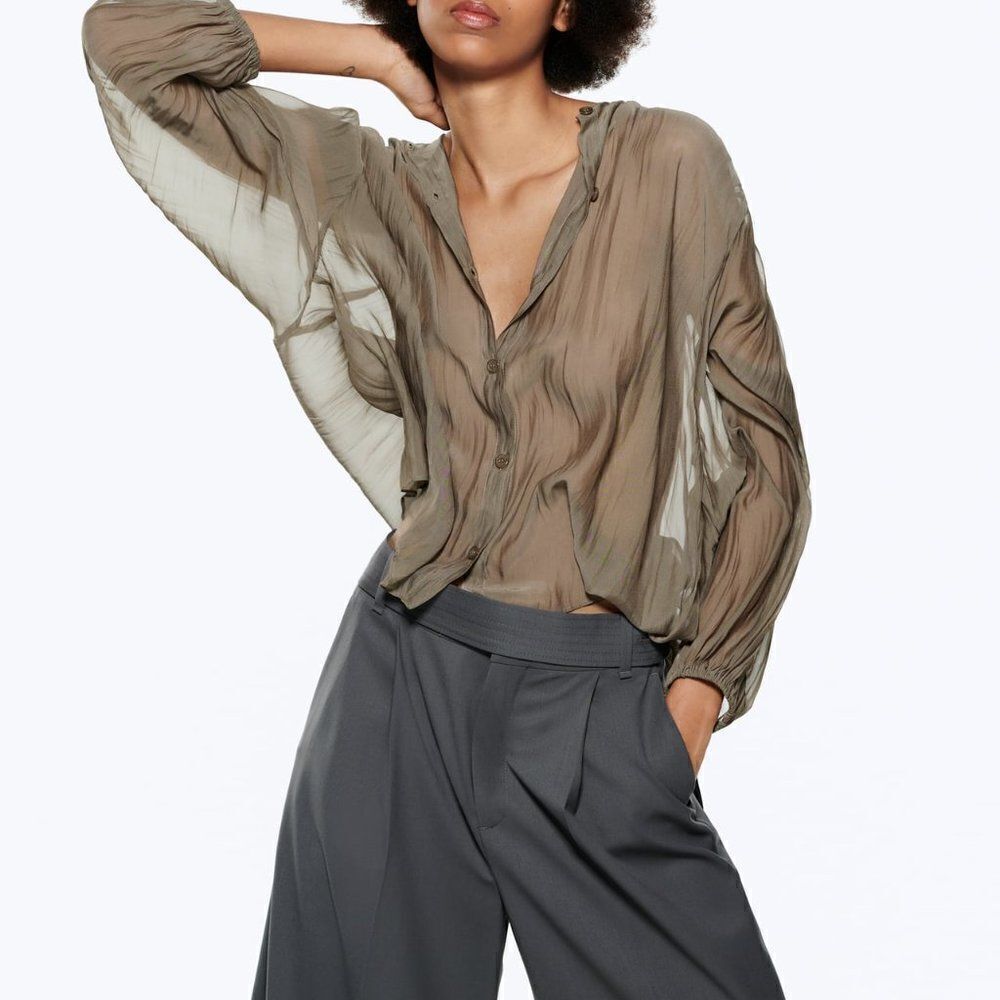 ZARA SEMI-SHEER FLUID BLOUSE - Picture 10 of 12